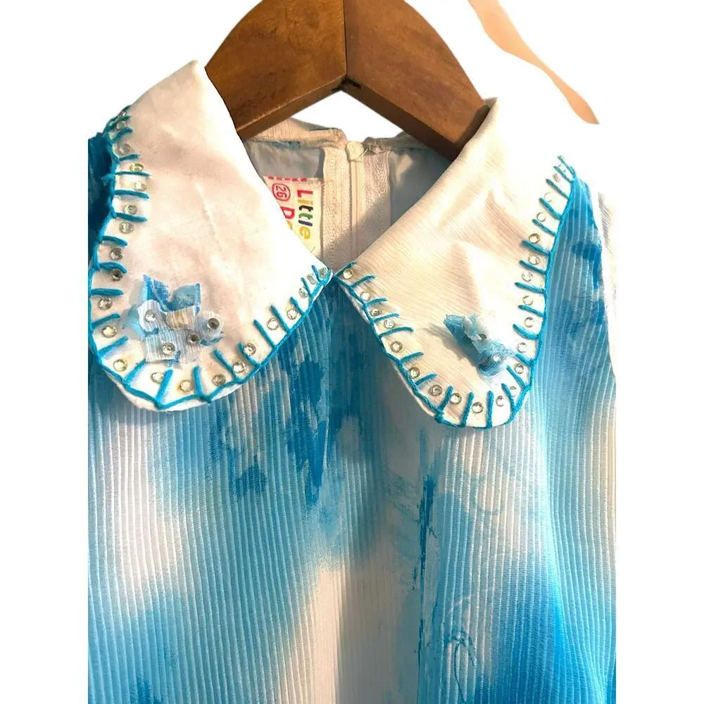 💙‎ Little Dolly Girls’ Blue & White Pleated Party Dress - Size ~4t